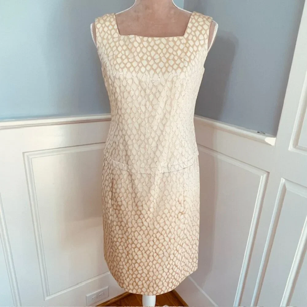 Lillie Rubin Vintage Jacket Dress Set Champagne Brocade 2-Piece Suit Small - Picture 8 of 14